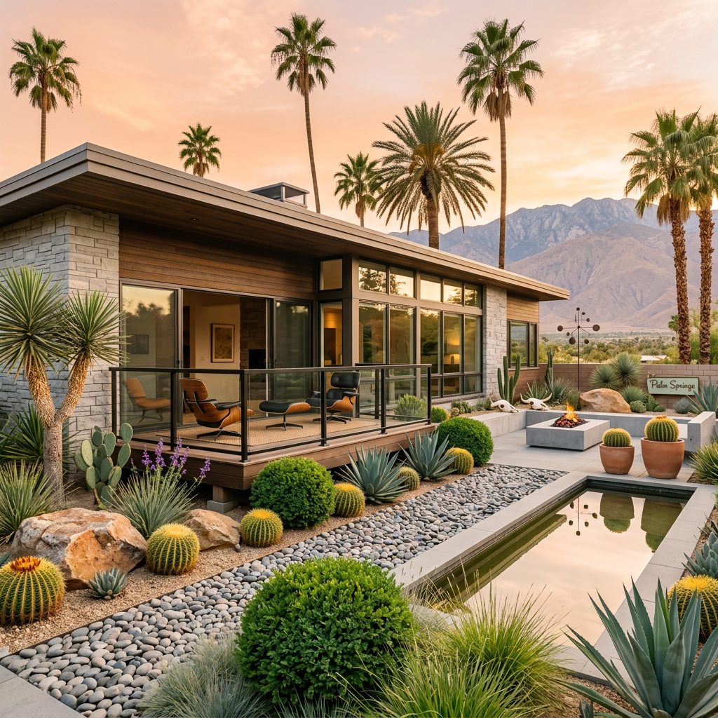 Palm Springs mid-century home, garden, downtown vibe